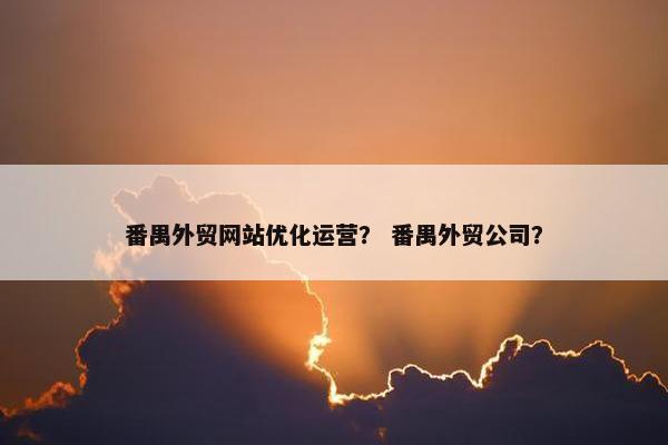 番禺外贸网站优化运营？ 番禺外贸公司？