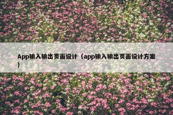 App输入输出页面设计（app输入输出页面设计方案）