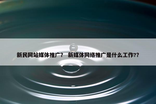 新民网站媒体推广？ 新媒体网络推广是什么工作?？
